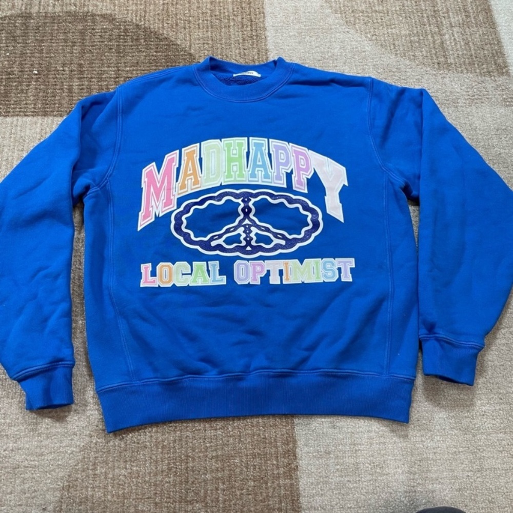 NWOT MADHAPPY LOCAL OPTOMIST ROYAL PEACE SWEATSHIRT